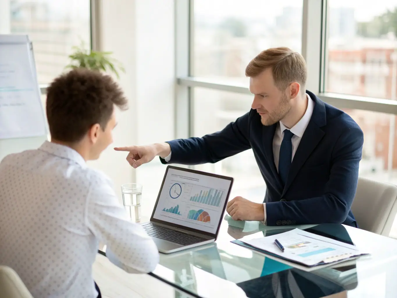 A business coach discussing market trends and strategies with a client, with a focus on South African business culture and dynamics.