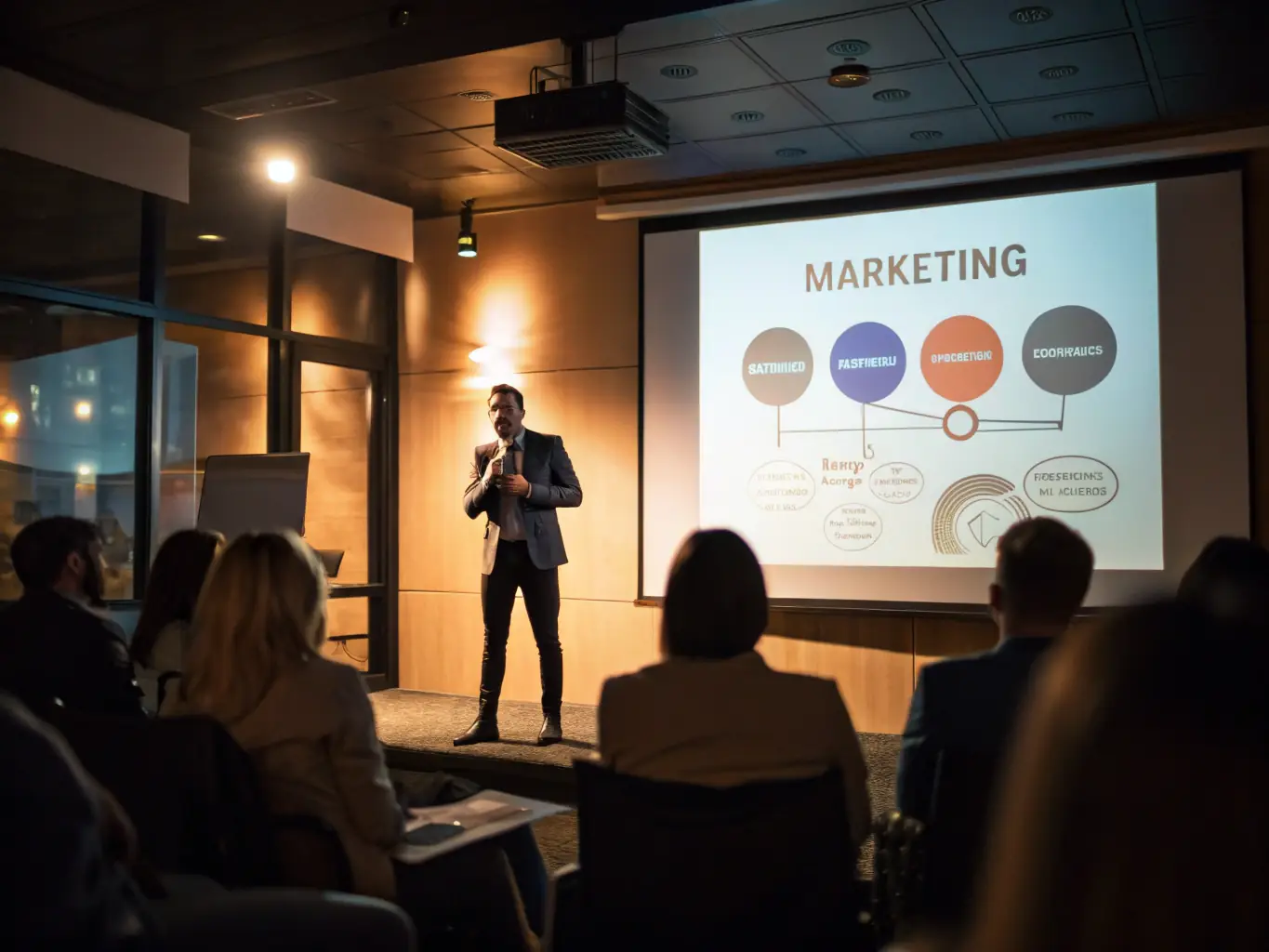 A professional business coach facilitating a workshop with a diverse team in a modern office setting, emphasizing collaboration and strategic planning.
