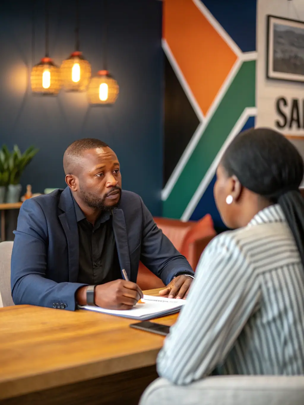A South African business owner receiving one-on-one coaching, focusing on overcoming challenges and achieving sustainable growth in their local market.
