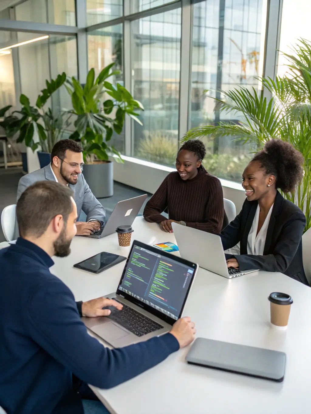 A South African team collaborating on a project, using innovative tools and techniques to improve teamwork and achieve common goals.